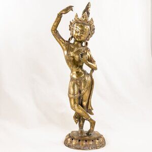 Vintage Bronze Apsara Statue Graceful Celestial Dancer Hindu/Buddhist Art 20.5in